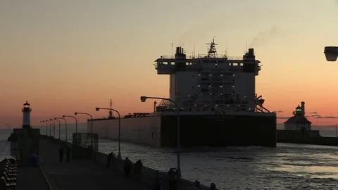 Duluth Freighter Sailing at Dawn I Stock Footage 81460329