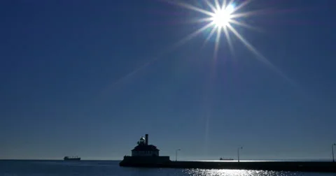 Duluth Harbor Lighthouse, Lake Superior, Great Lakes, Minnesota Stock Footage 57369643
