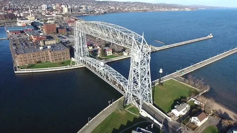 Duluth Minnesota Lift Bridge Aerial 1 Stock Footage