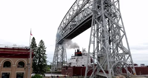 DULUTH, MN - 17 JUN 2024: Close up clips of iconic aerial lift bridge Stock Footage 282621987