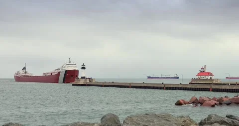 DULUTH, MN  5 SEP 2023: Ship entering the canal from Lake Superior. Stock Footage 264800566