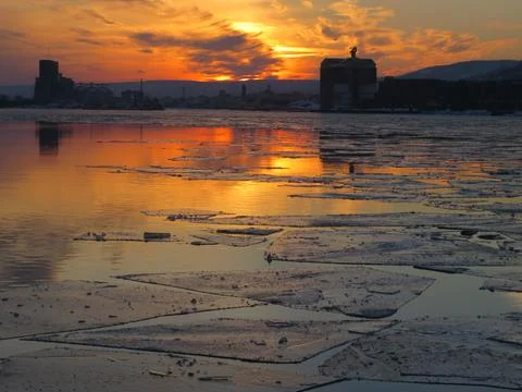 Duluth MN Bayfront at Sunset Foto stock