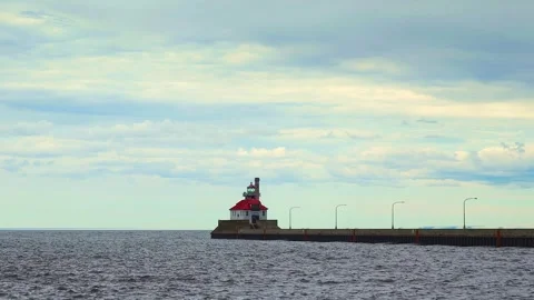 Duluth South Breakwater Outer Lighthouse Iron Tower Stock Footage 347545798