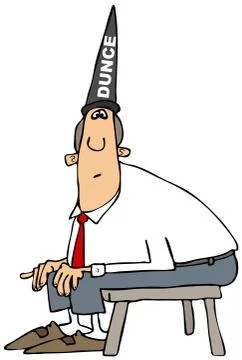 Dumb man wearing a dunce hat Stock Illustration