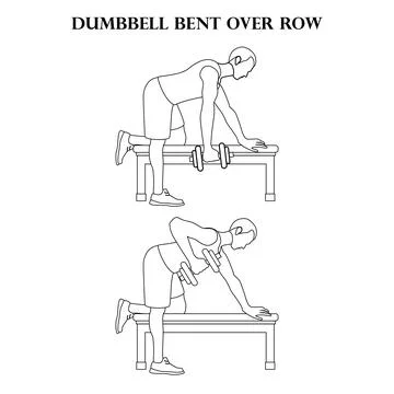 Dumbbell bent over row exercise strength workout vector illustration outline Ilustração Stock