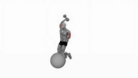 Dumbbell Biceps Curl with Overhead Extension on Stability Ball fitness exercise  Video stock 243985071