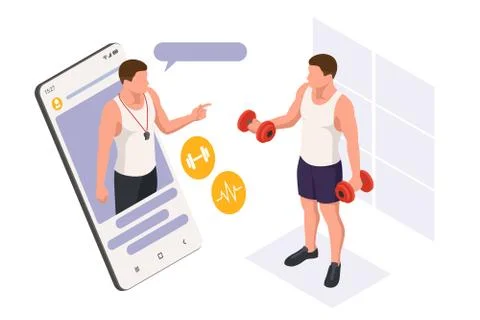Dumbbell Exercises and Workouts training online. Isometric Fitness and Health イラスト素材