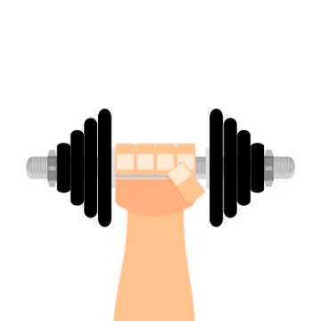 Dumbbell in hand flat cartoon Stock Illustration