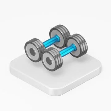 Dumbbell icon. 3d rendering square button key isometric view, interface ui .. Stock Illustration