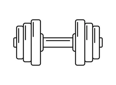Dumbbell icon in flat outline stroke style. Gym equipment vector illustrati.. Stock Illustration