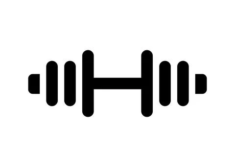 Dumbbell icon. Flat style black barbell exercise equipment on white vector .. Stock Illustration