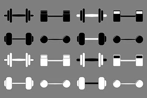 Dumbbell icon set various different kinds black white Stock Illustration