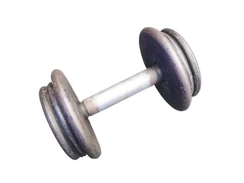 Dumbbell with iron weights on a white background promoting strength, fitnes.. Stock Photos