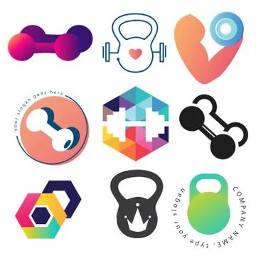 Dumbbell logo template set Stock-Illustration