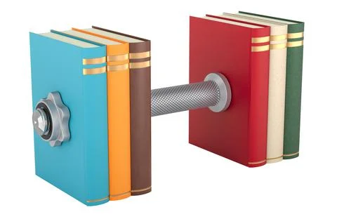 Dumbbell made from stack of books. Train and pump you brain, concept. 3D re.. 스톡 일러스트