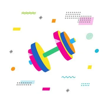 Dumbbell with memphis style elements Illustrazione stock