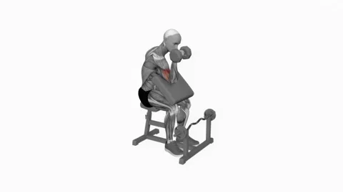 Dumbbell One Arm Reverse Preacher Curl fitness exercise workout animation male m Видео 243985166