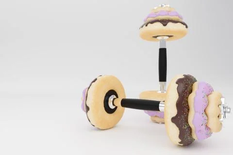 Dumbbell or barbell in the shape of donut on white background. Stock Illustration