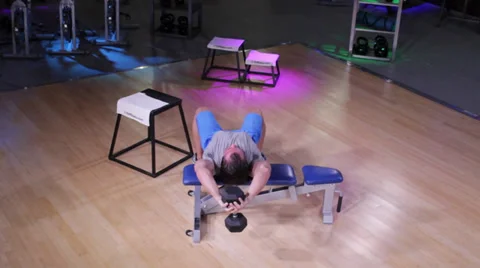 Dumbbell Over Head Press on Bench Stock Footage 32422554