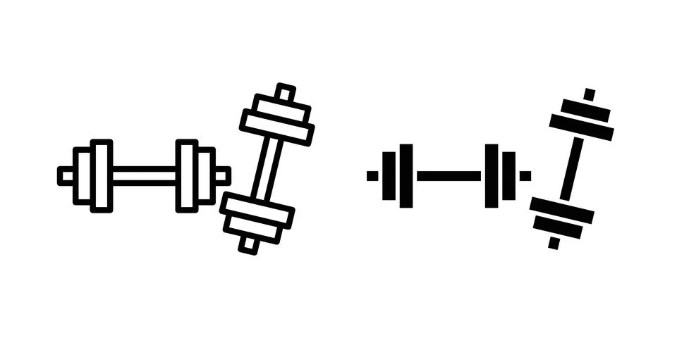 Dumbbell pair icon solid, line, and editable vector set. Ilustração Stock