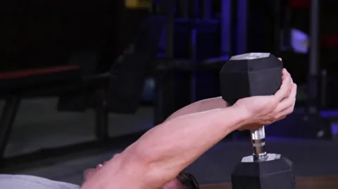 Dumbbell Pull Over Workout at Gym Stock Footage 39153452