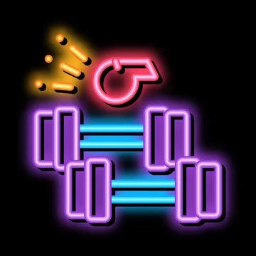 Dumbbell pull under whistle of coach neon glow icon illustration Stock Illustration