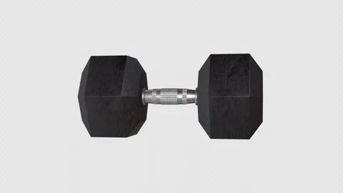 Dumbbell Rotating on a Transparent Background. Seamless Loop. Hexagon Dumbbell. Stock Footage 292540254