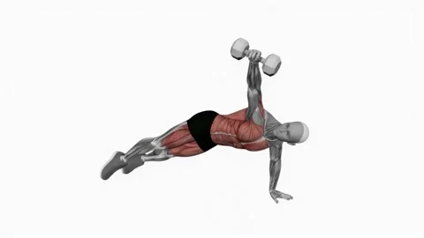 Dumbbell Side Plank with Rear Fly fitness exercise workout animation video male  Video stock 229459095