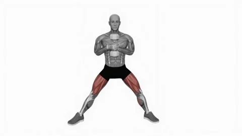 Dumbbell Side Squat Side to Side fitness exercise workout animation male muscle  Video stock 243989775