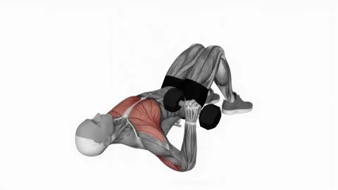 Dumbbell Single Arm Floor Press fitness exercise workout animation male muscle h 動画素材 243986146
