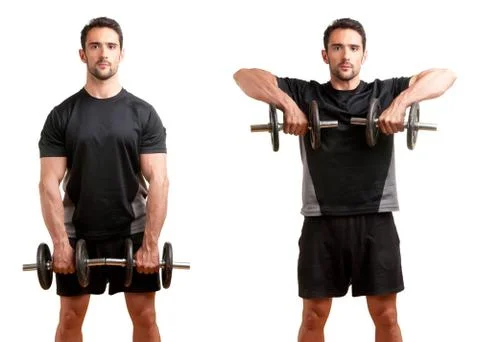 Dumbbell upright row Foto stock