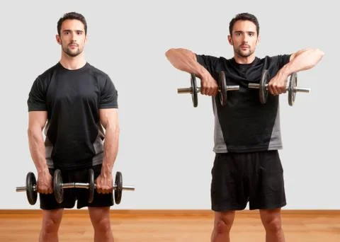 Dumbbell upright row Stock Photos