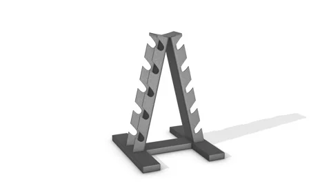 Dumbbell Weight Rack on a White Floor. Metal Rack for Dumbbell 3D Animation. 4K Stock Footage 311798980