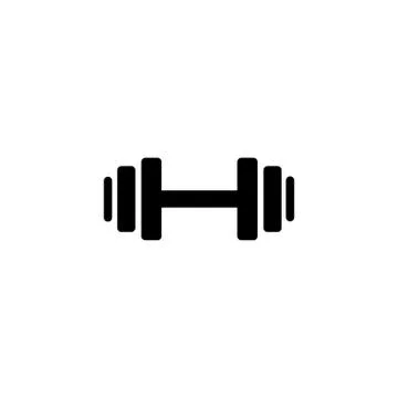 Dumbbell weights symbol or exercise icon in black on isolated white backgroun Stock Illustration