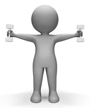 Dumbbells Character Indicates Get Fit And Exercise 3d Rendering Stock Illustration