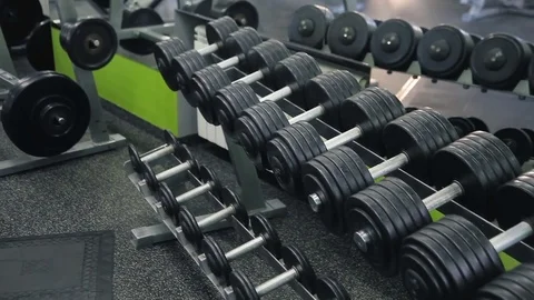 Dumbbells in the gym Stock Footage 71624952