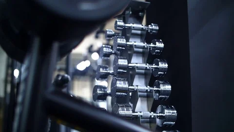 Dumbbells in the gym Stock Footage 78989410