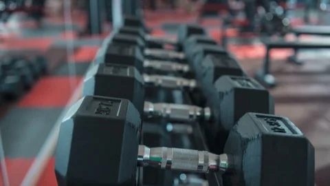 Dumbbells in Gym Stock Footage 82328812