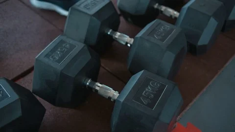 Dumbbells in Gym Video stock 82329762