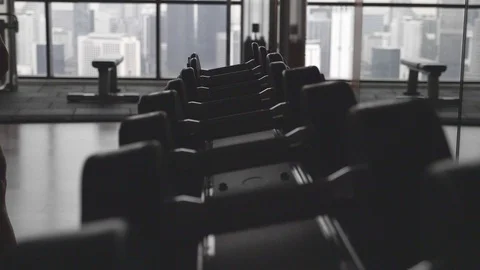 Dumbbells in the Gym Stock Footage 86294327