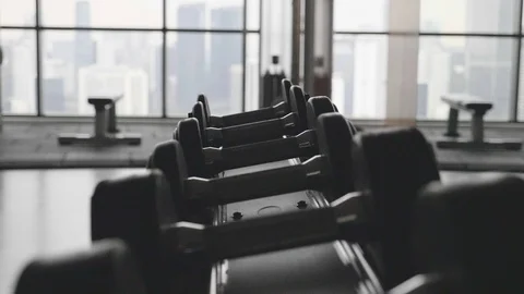 Dumbbells in the Gym Stock Footage 86294470