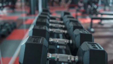 Dumbbells in Gym. Loop Stock Footage 82328121