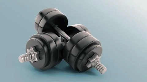 Dumbbells isolated on blue background. 3D illustration Stockillustratie