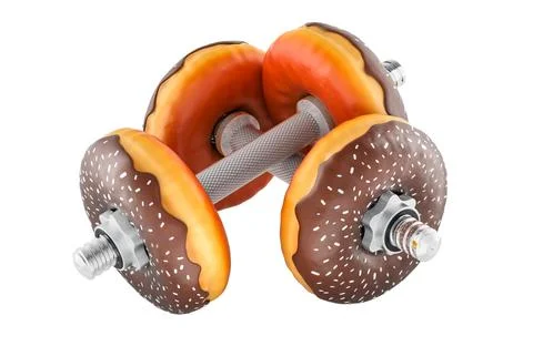 Dumbbells made of donuts. 3D rendering Stock Illustration