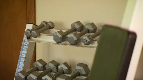 Dumbbells on rack Stock Footage 54592646