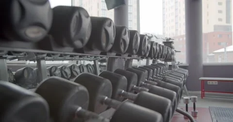 Dumbbells on the stand Stock Footage