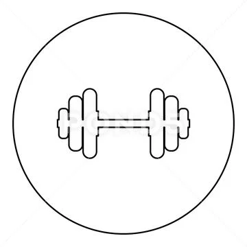 Dumbell Dumbbell disc weight training equipment icon in circle round black  co Illustration #166780408