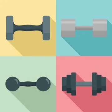 Dumbell icon set, flat style Stock Illustration