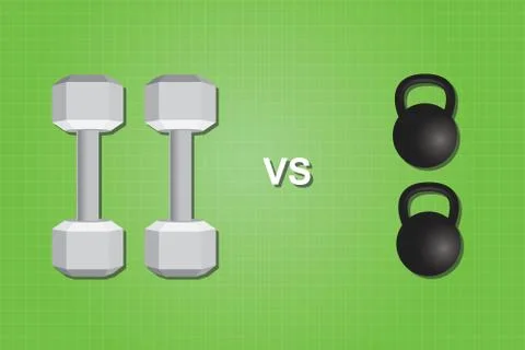 Dumbell vs versus kettlebell compare comparing effective effectiveness 스톡 일러스트