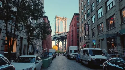 DUMBO Brooklyn, NYC - Down Under the Manhattan Bridge Overpass Morning Stock Footage 220747105